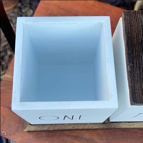 New Rae Dunn “ONE. TWO. THREE” Wooden Box Style Farmhouse Canister Set - Picture 4 of 16